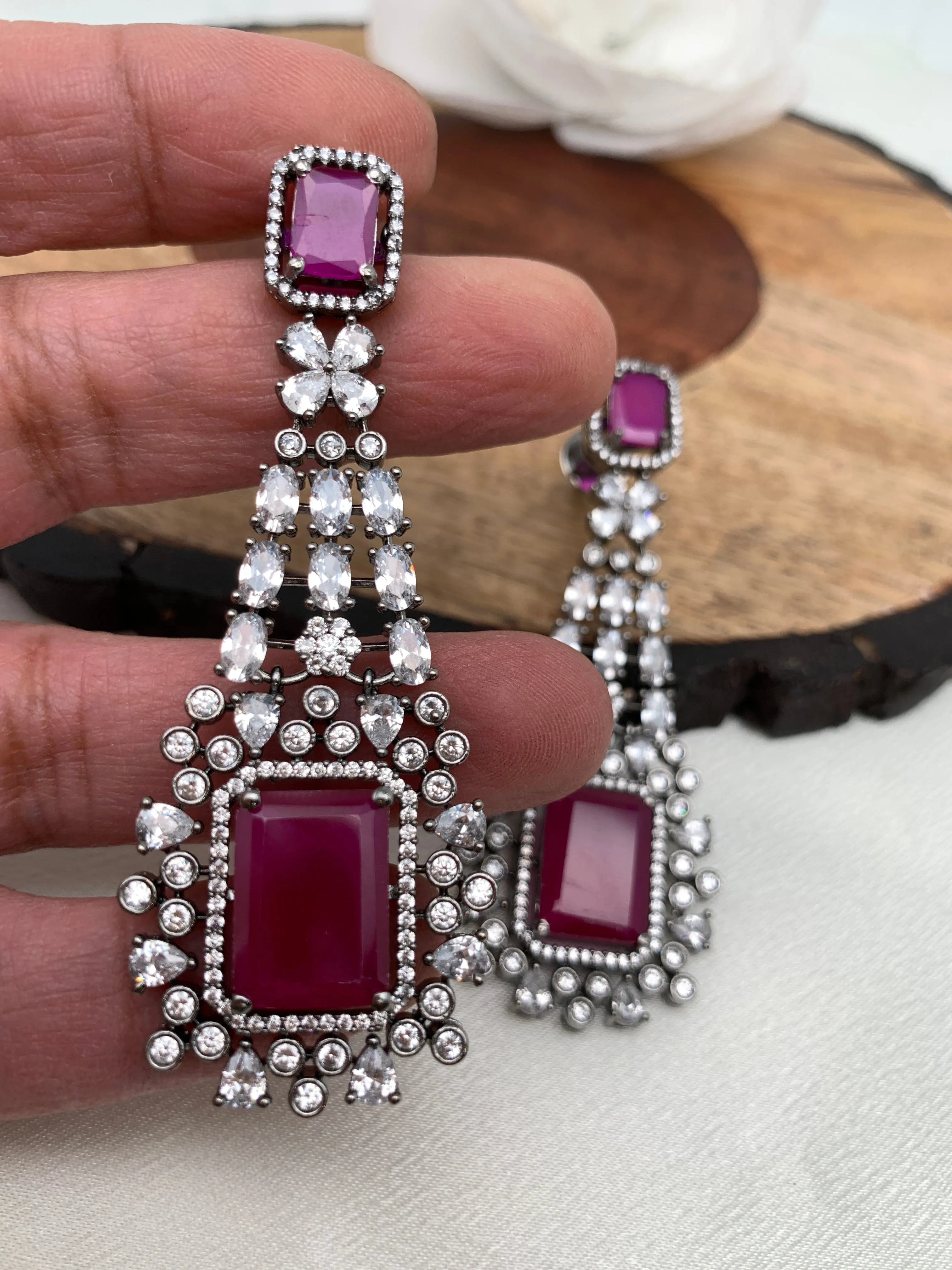 Ruby Red Stone AD Victorian Polish Earrings