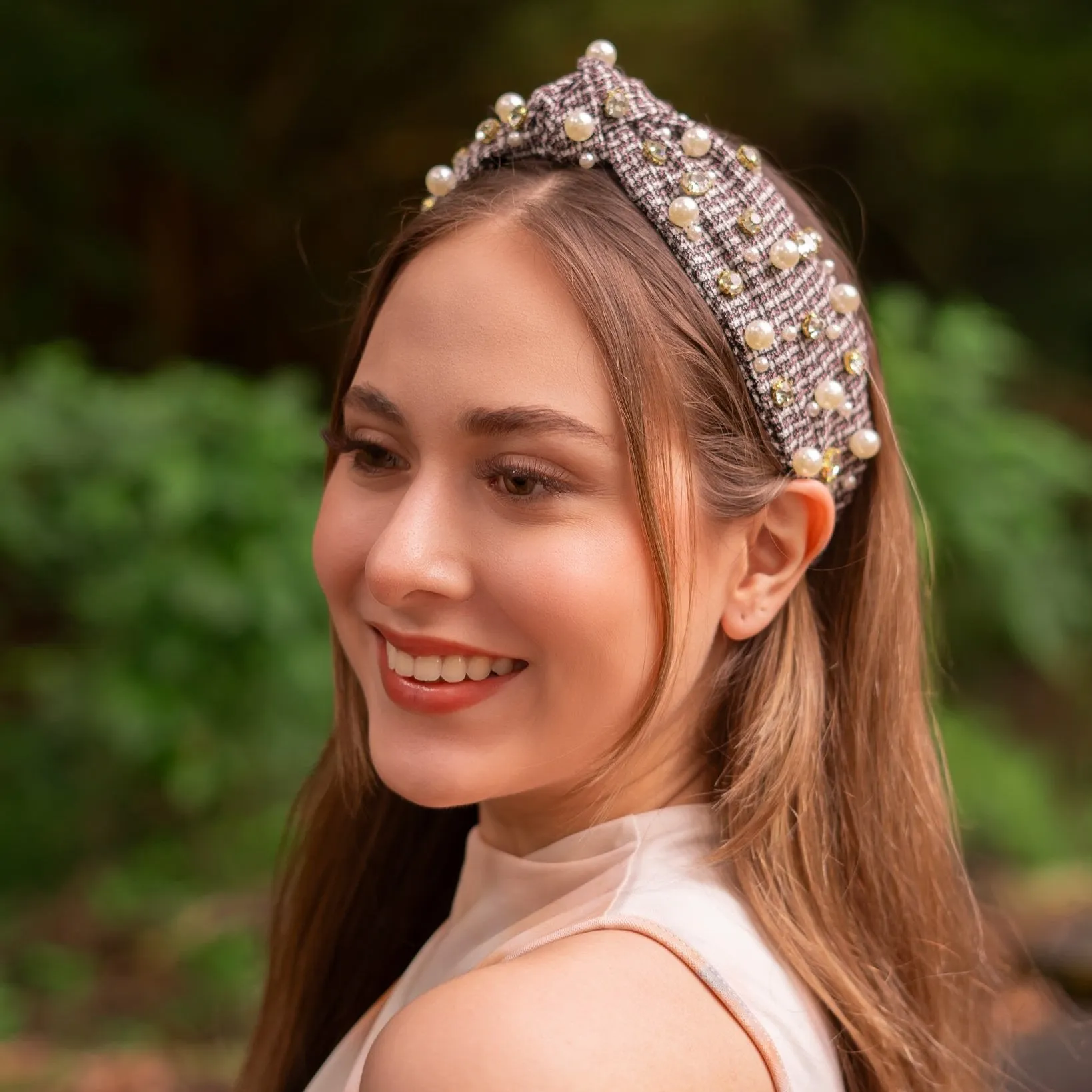 Sarah Plaid Jeweled Knot Headband