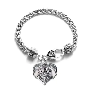 Silver #1 BFF Pave Heart Charm Braided Bracelet