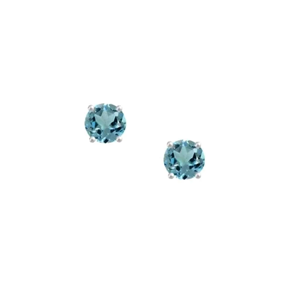 Silver and blue Topaz 4mm round stud earrings with claw setting