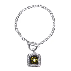 Silver Army Star Square Charm Toggle Bracelet
