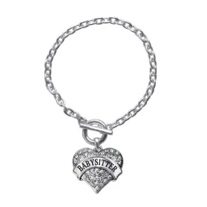 Silver Baby Sitter Pave Heart Charm Toggle Bracelet