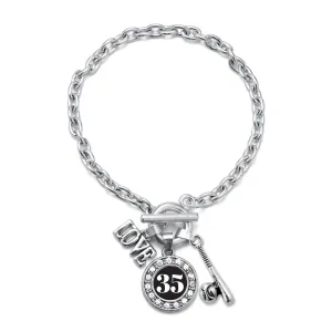 Silver Baseball Bat - Sports Number 35 Circle Charm Toggle Bracelet