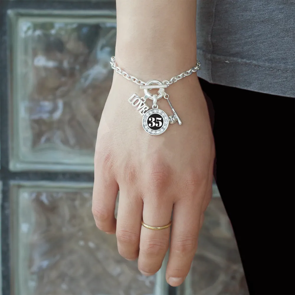 Silver Baseball Bat - Sports Number 35 Circle Charm Toggle Bracelet