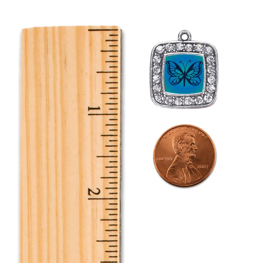 Silver Blue Butterfly Square Charm Toggle Bracelet