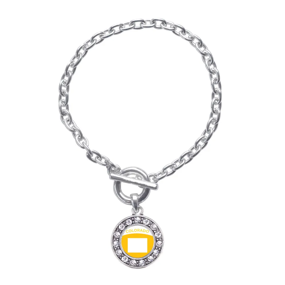 Silver Colorado Outline Circle Charm Toggle Bracelet