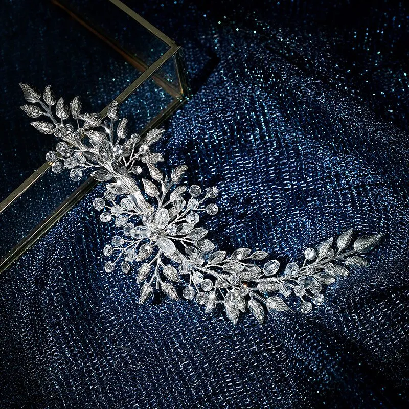 Silver Colour Leaf Rhinestone Clip Headband Bridal Hair Clip