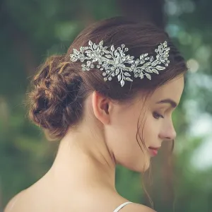 Silver Colour Leaf Rhinestone Clip Headband Bridal Hair Clip