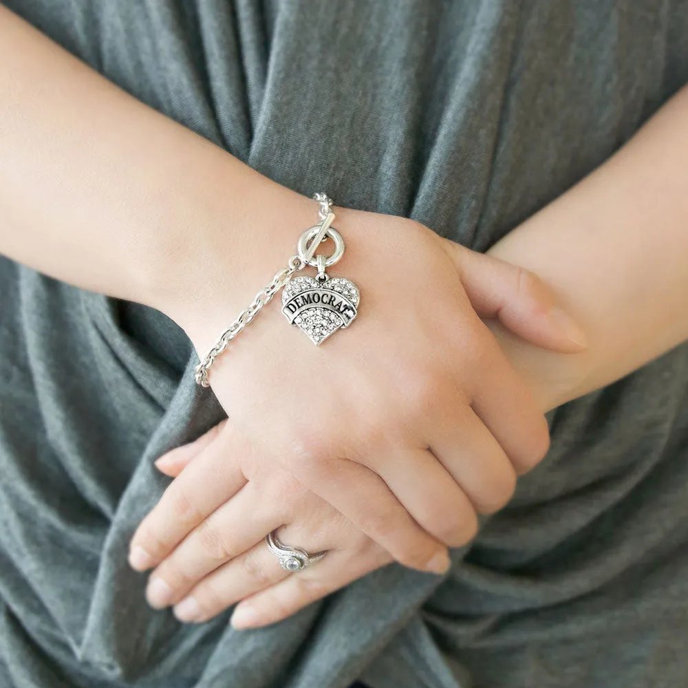 Silver Democrat Pave Heart Charm Toggle Bracelet