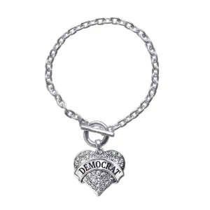 Silver Democrat Pave Heart Charm Toggle Bracelet