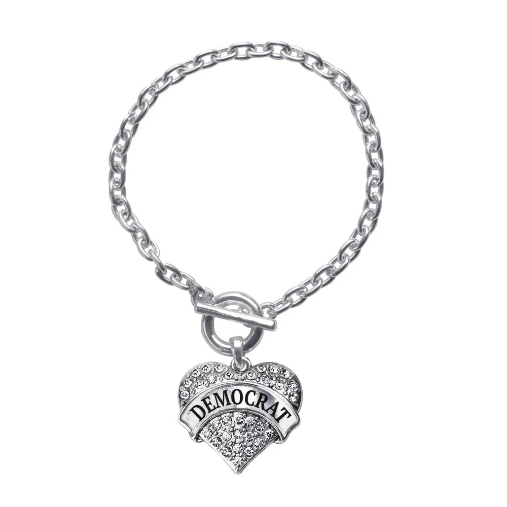 Silver Democrat Pave Heart Charm Toggle Bracelet