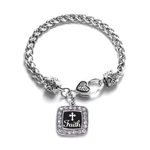 Silver Faith Square Charm Braided Bracelet