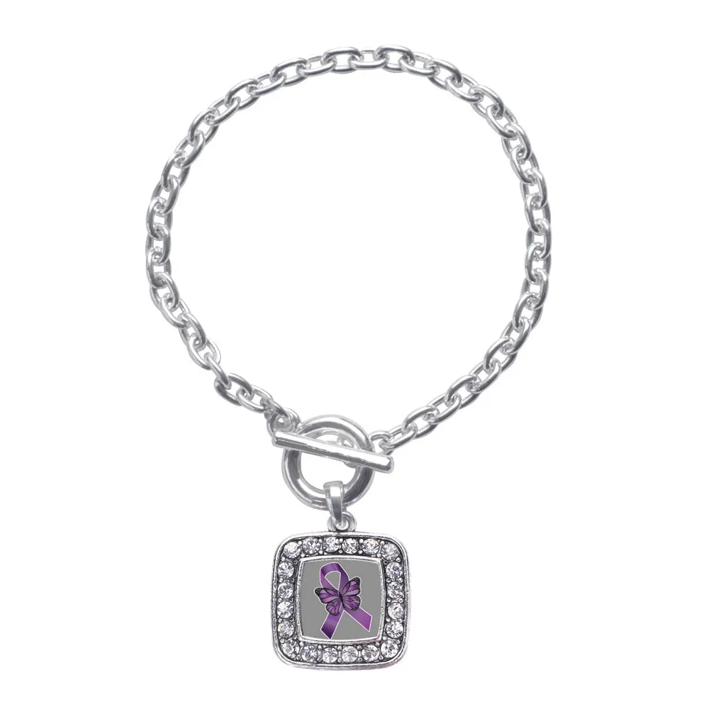 Silver Fibromyalgia Awareness Square Charm Toggle Bracelet