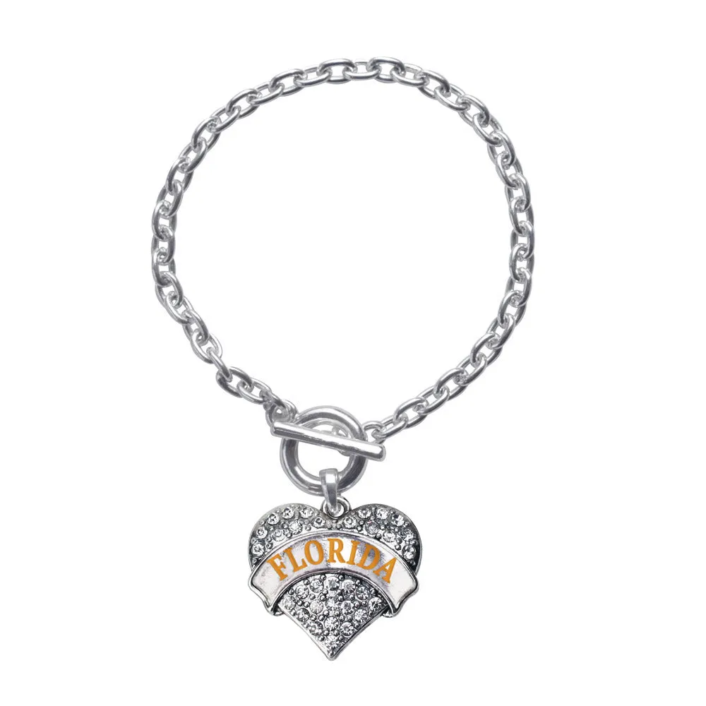 Silver Florida Pave Heart Charm Toggle Bracelet