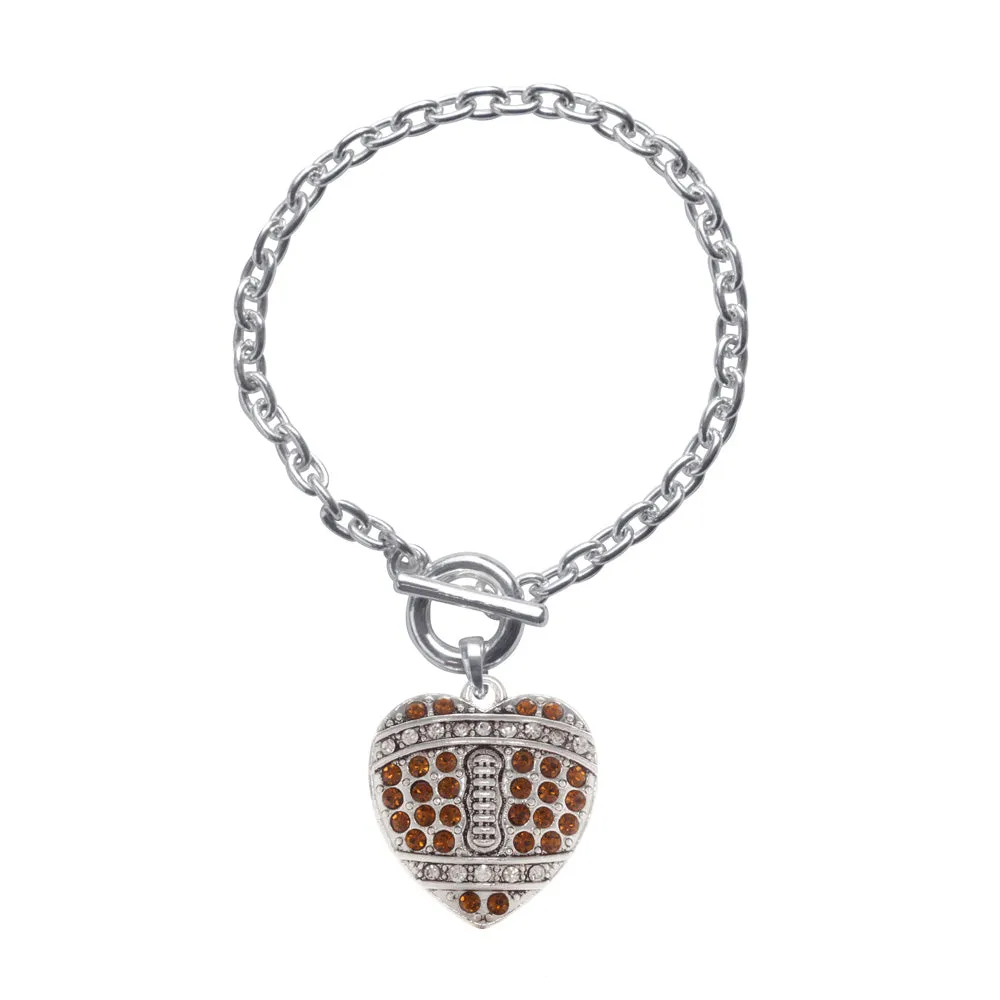 Silver Football Heart Charm Toggle Bracelet