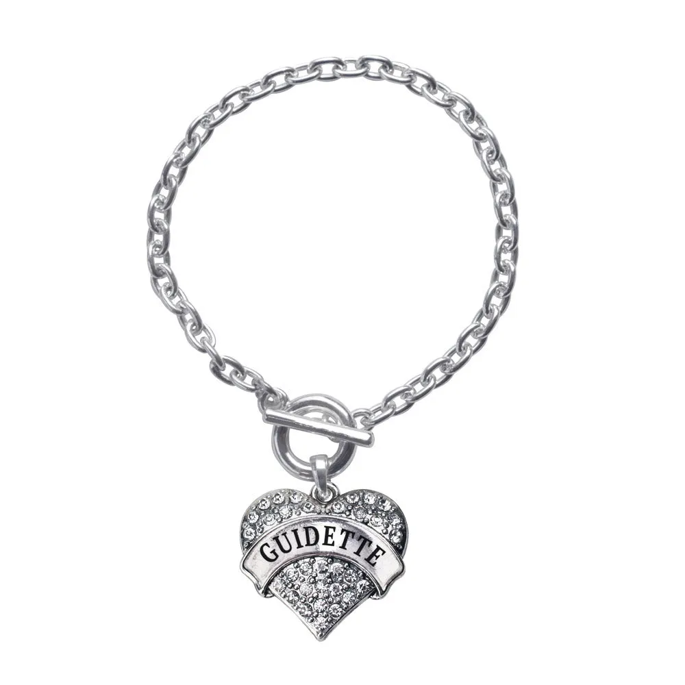 Silver Guidette Pave Heart Charm Toggle Bracelet