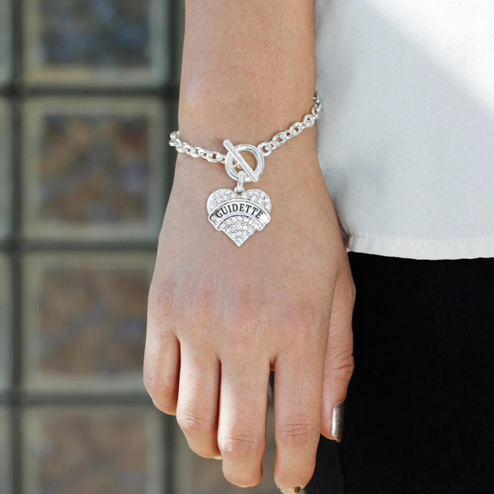 Silver Guidette Pave Heart Charm Toggle Bracelet