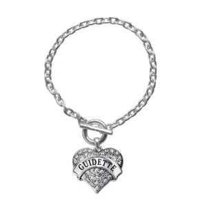 Silver Guidette Pave Heart Charm Toggle Bracelet