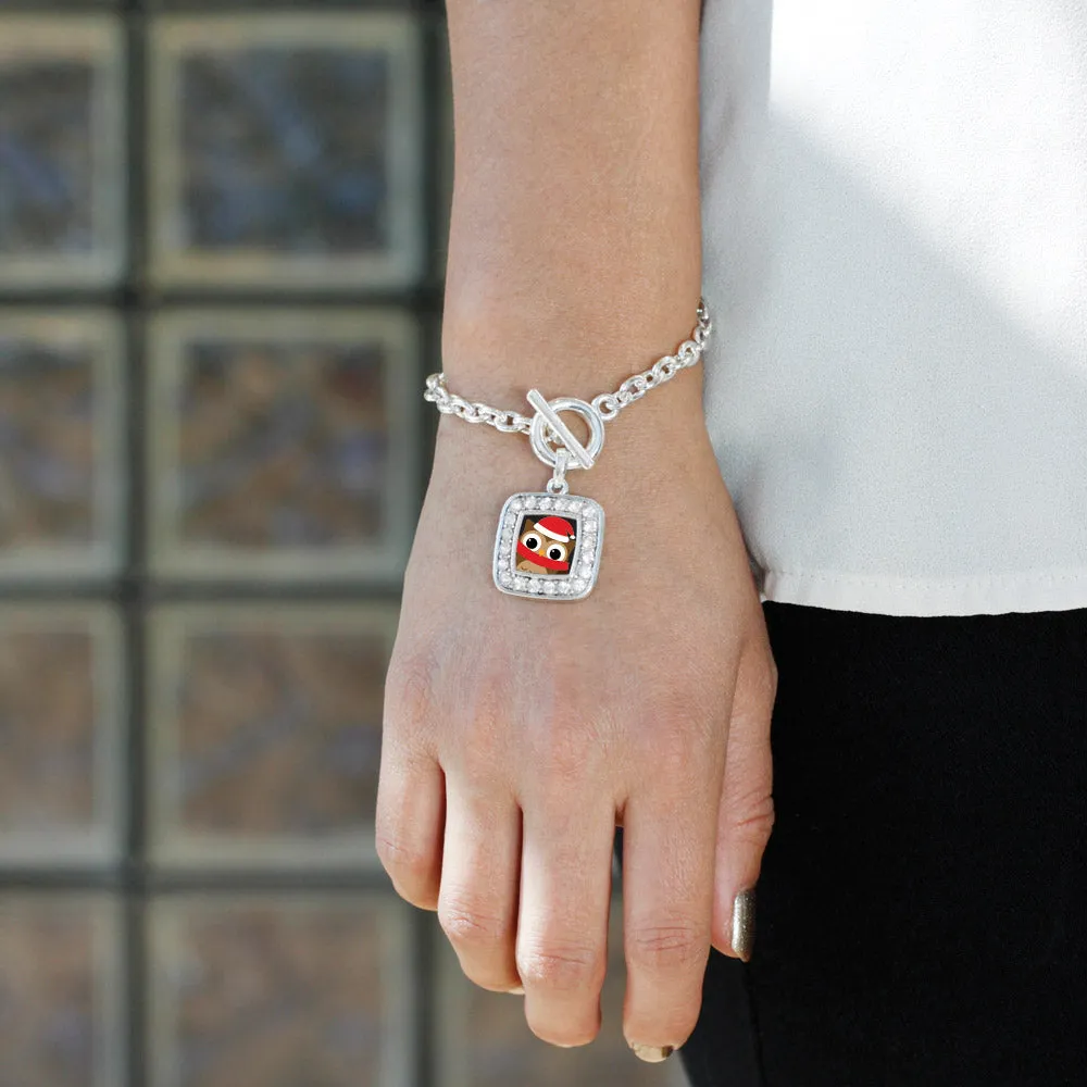 Silver Holiday Hoot Square Charm Toggle Bracelet