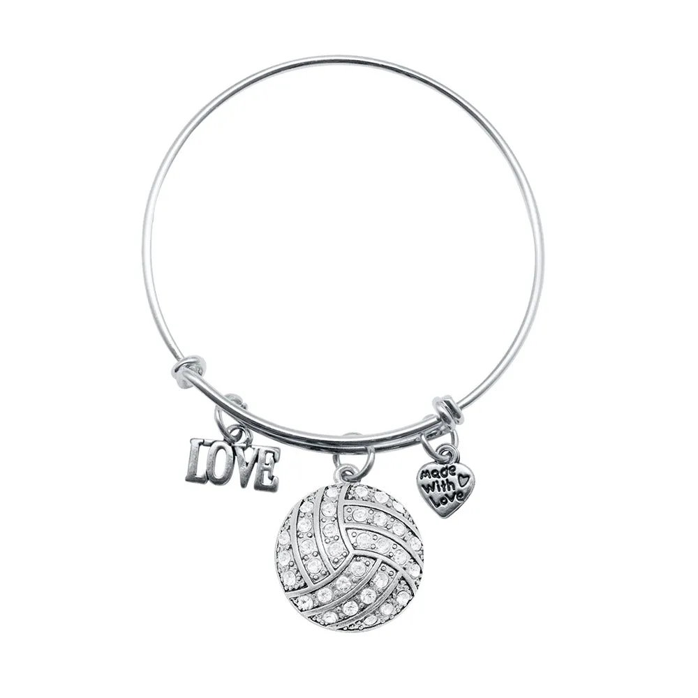 Silver Love Volleyball Charm Wire Bangle Bracelet