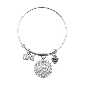 Silver Love Volleyball Charm Wire Bangle Bracelet