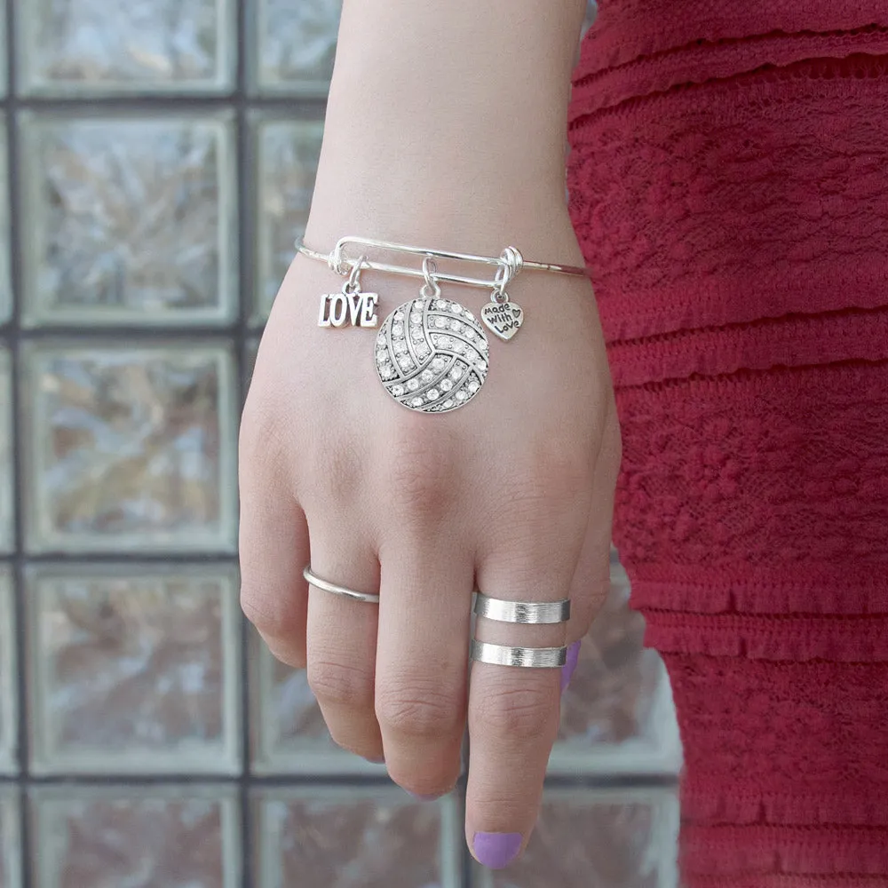Silver Love Volleyball Charm Wire Bangle Bracelet