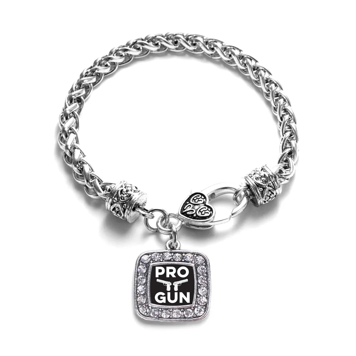 Silver Pro Gun Square Charm Braided Bracelet