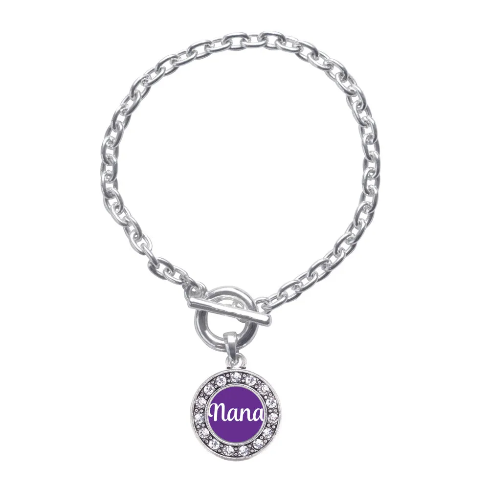 Silver Purple Nana Circle Charm Toggle Bracelet