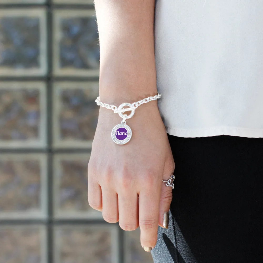 Silver Purple Nana Circle Charm Toggle Bracelet