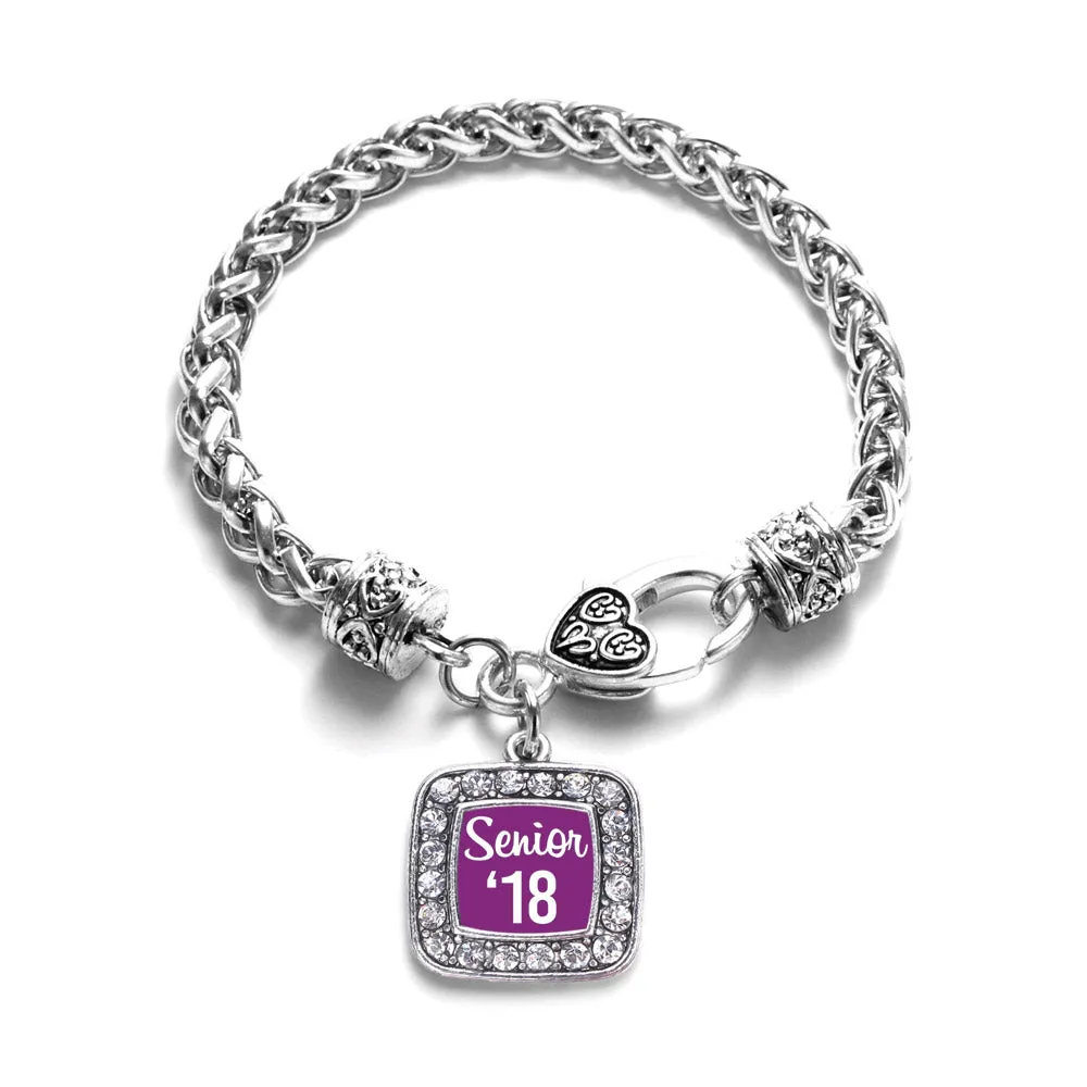 Silver Purple Senior '18 Square Charm Braided Bracelet