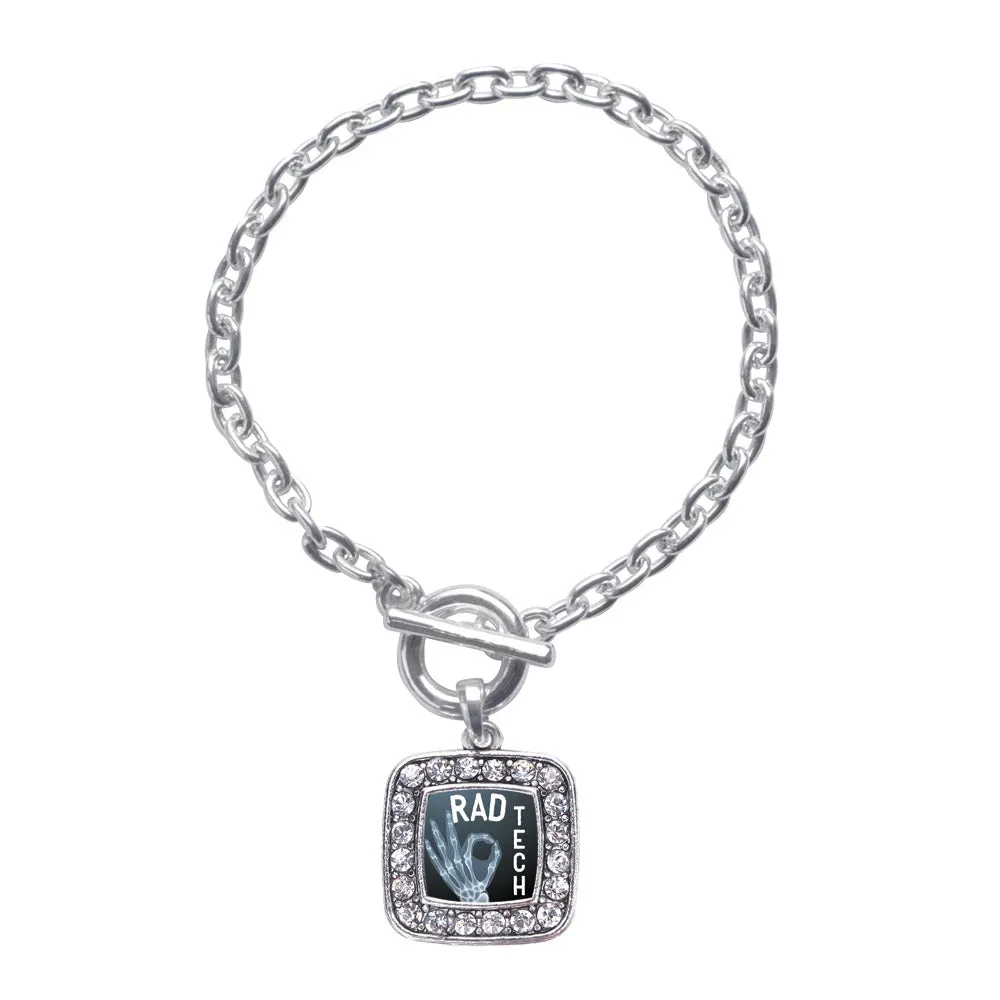 Silver Rad Tech Square Charm Toggle Bracelet