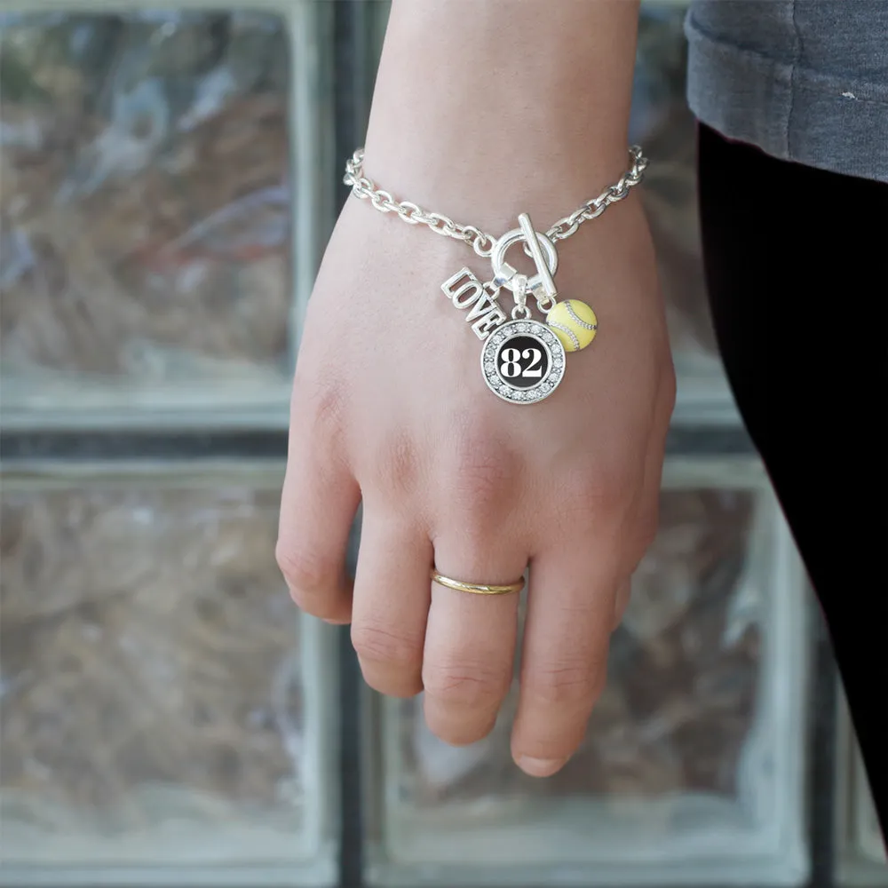 Silver Softball - Sports Number 82 Circle Charm Toggle Bracelet