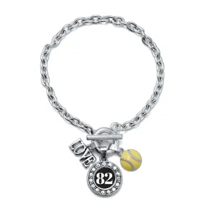 Silver Softball - Sports Number 82 Circle Charm Toggle Bracelet