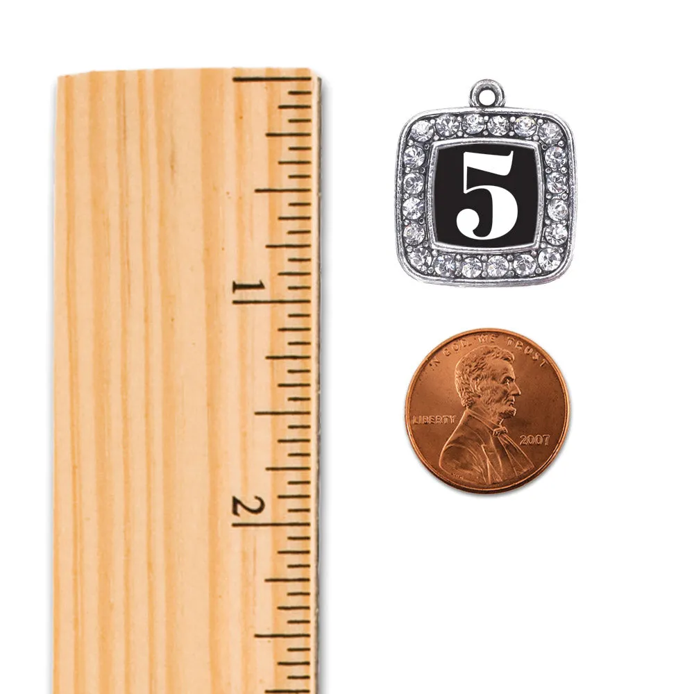 Silver Sport Number 5 Square Charm Braided Bracelet