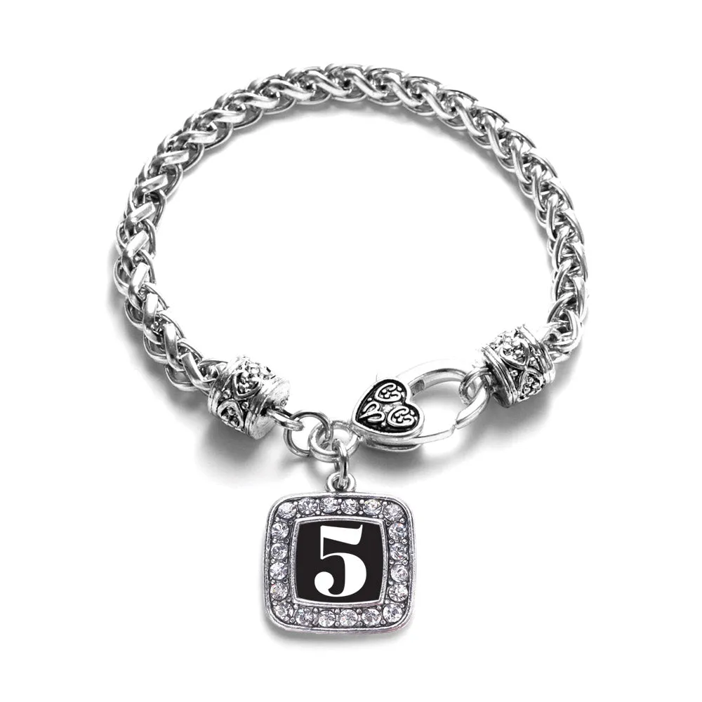Silver Sport Number 5 Square Charm Braided Bracelet