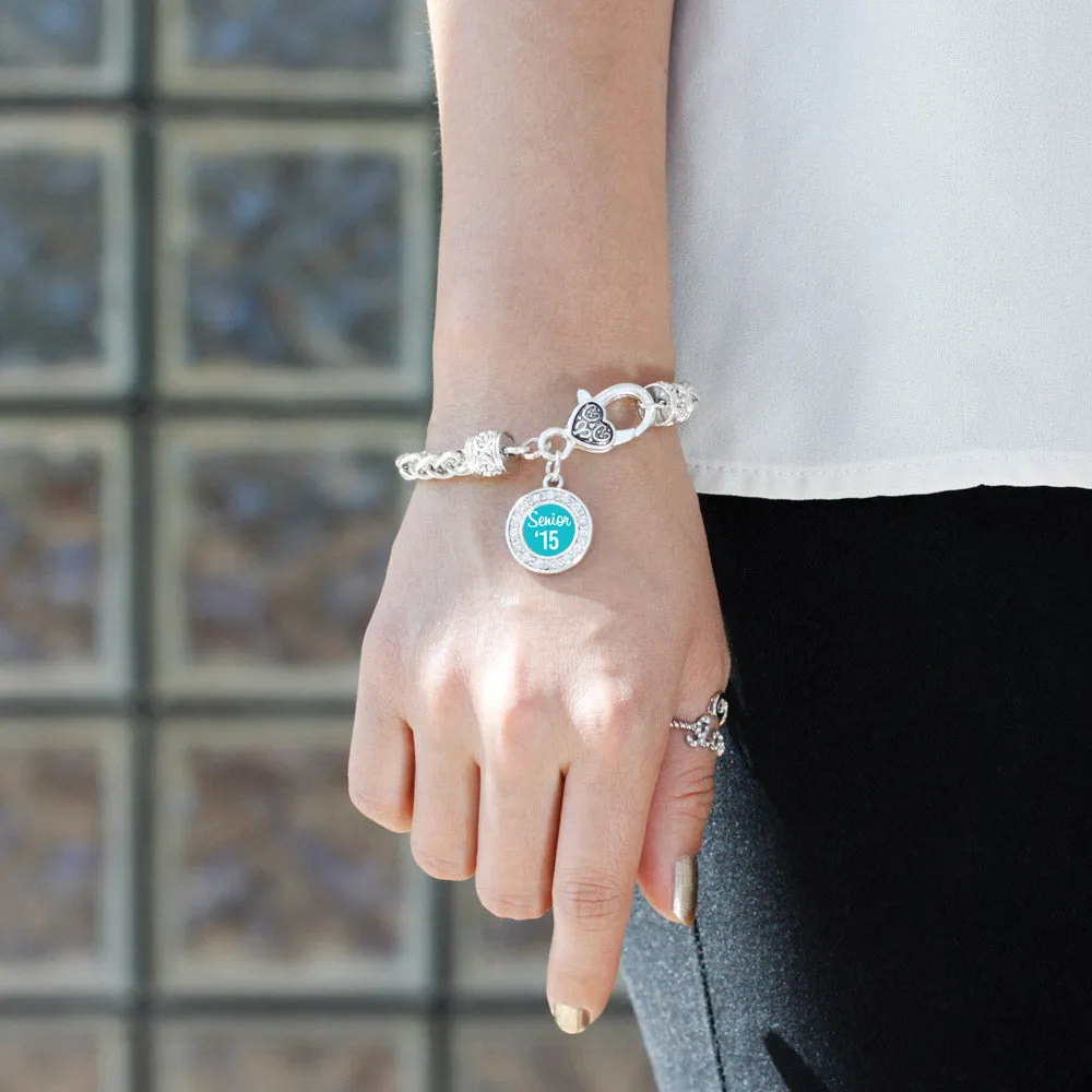 Silver Teal Senior '15 Circle Charm Braided Bracelet