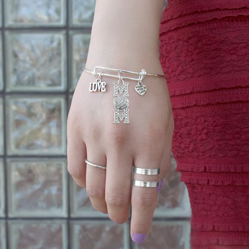 Silver Volleyball Mom Charm Wire Bangle Bracelet