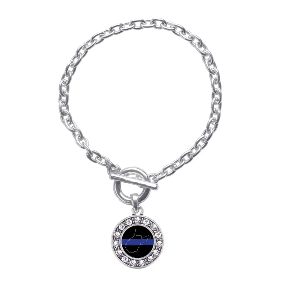 Silver West Virginia Thin Blue Line Circle Charm Toggle Bracelet