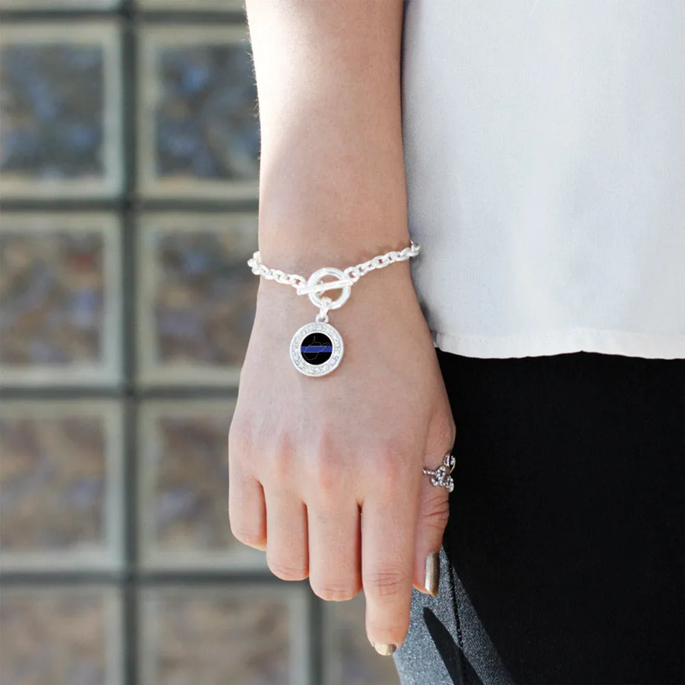 Silver West Virginia Thin Blue Line Circle Charm Toggle Bracelet