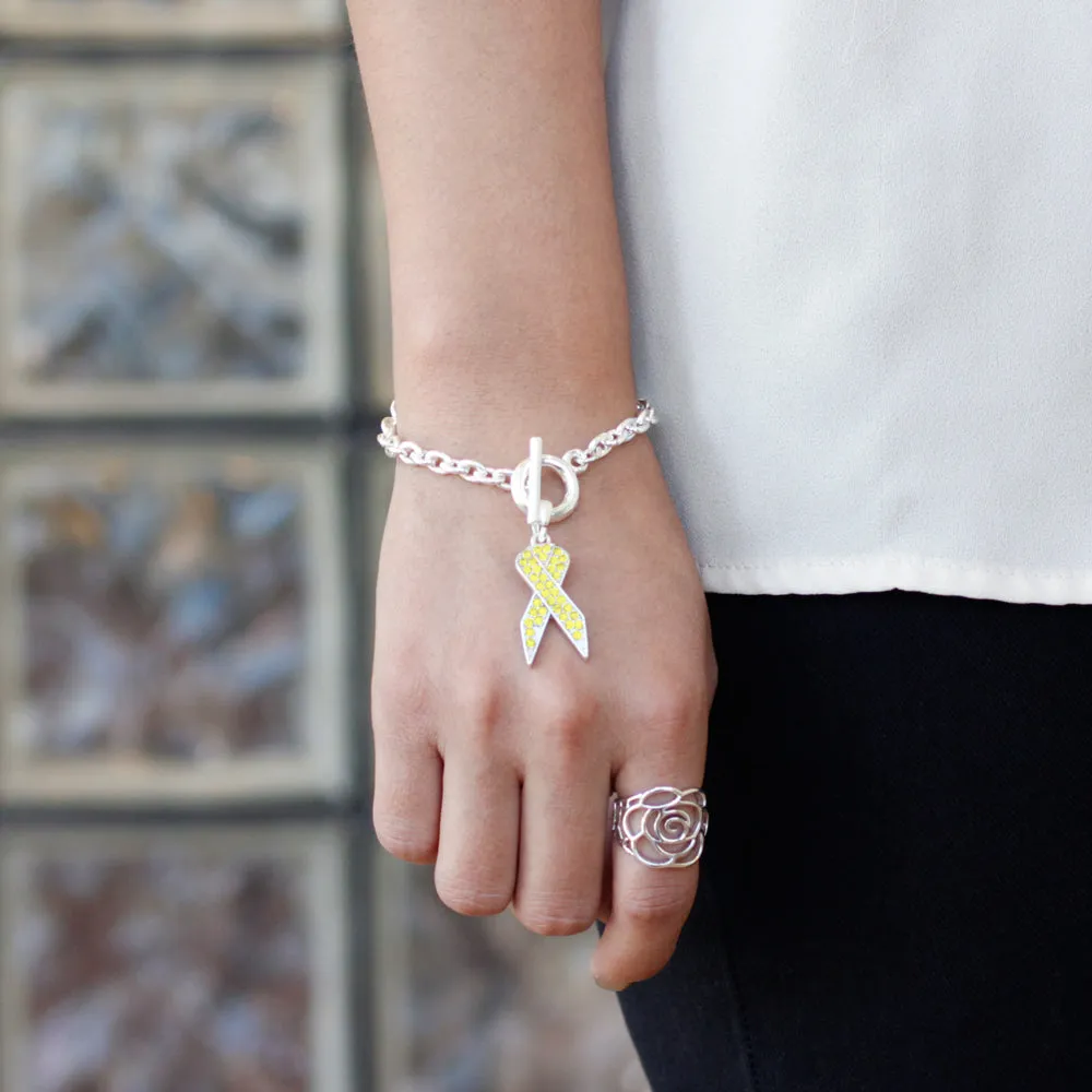 Silver Yellow Ribbon Charm Toggle Bracelet