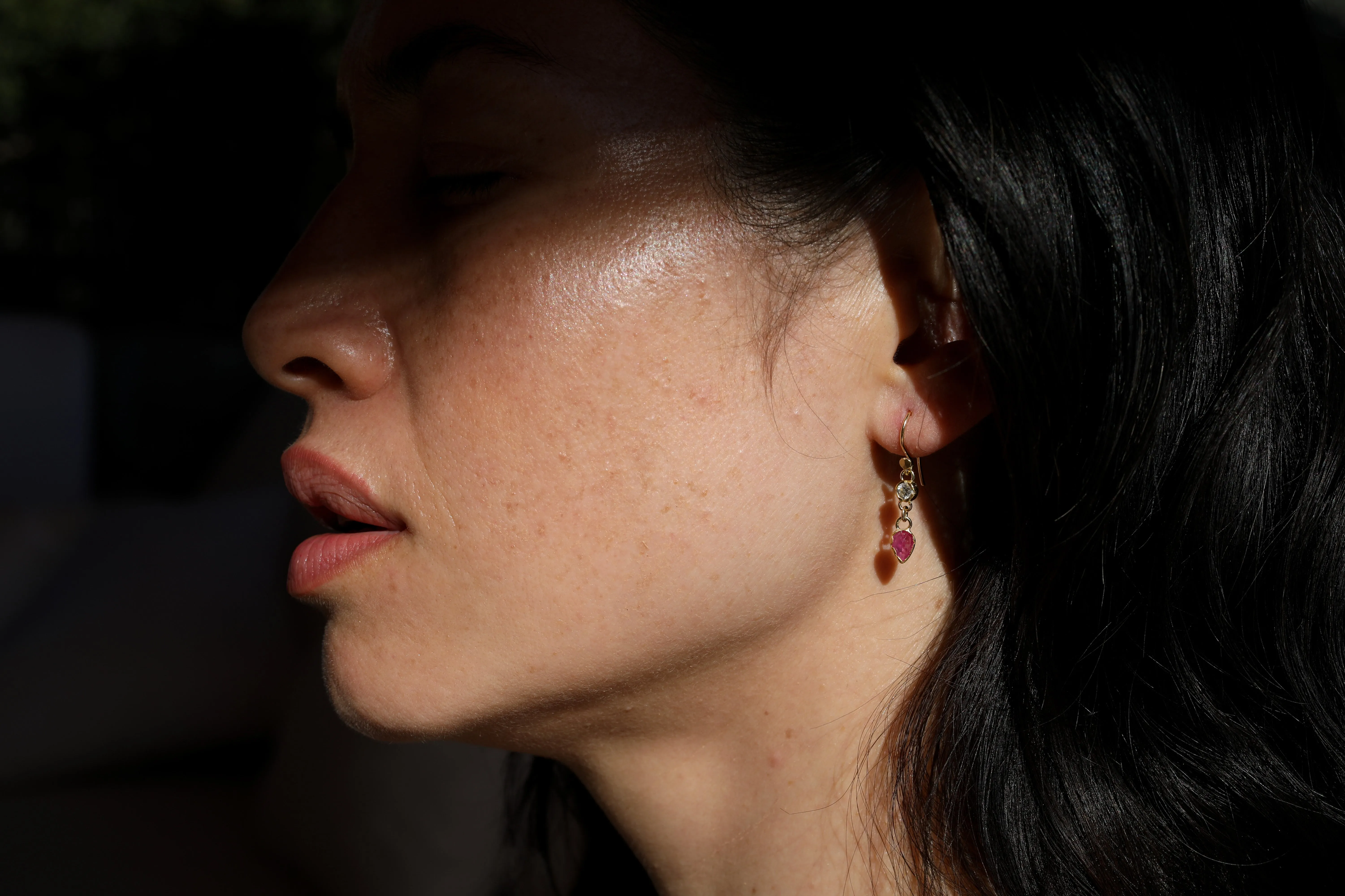 Small Diamond & Ruby Drop Earrings