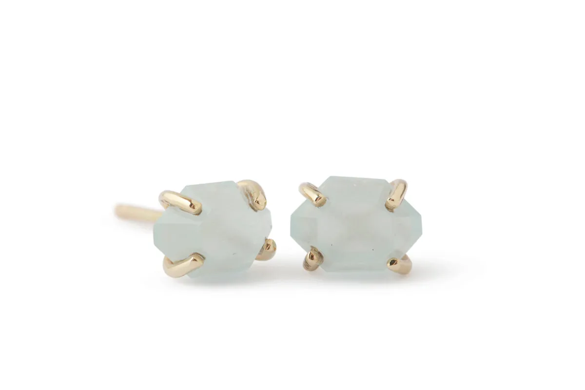 Small Prong set Herkimer cut Aquamarine Stud Earrings