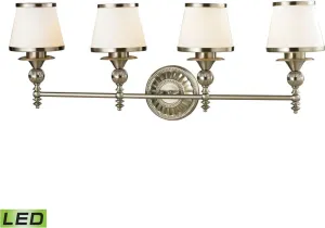 Smithfield 4 Light Led Vanity In Brushed Nickel and Opal White Glass