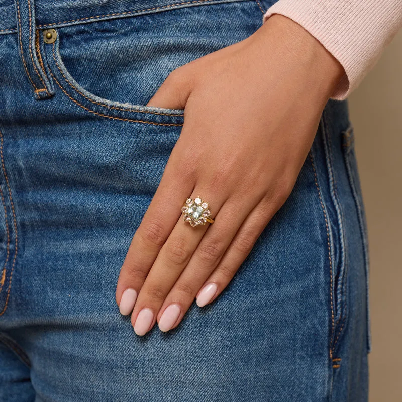 Statement Morganite Flower Ring with Aquamarine Center