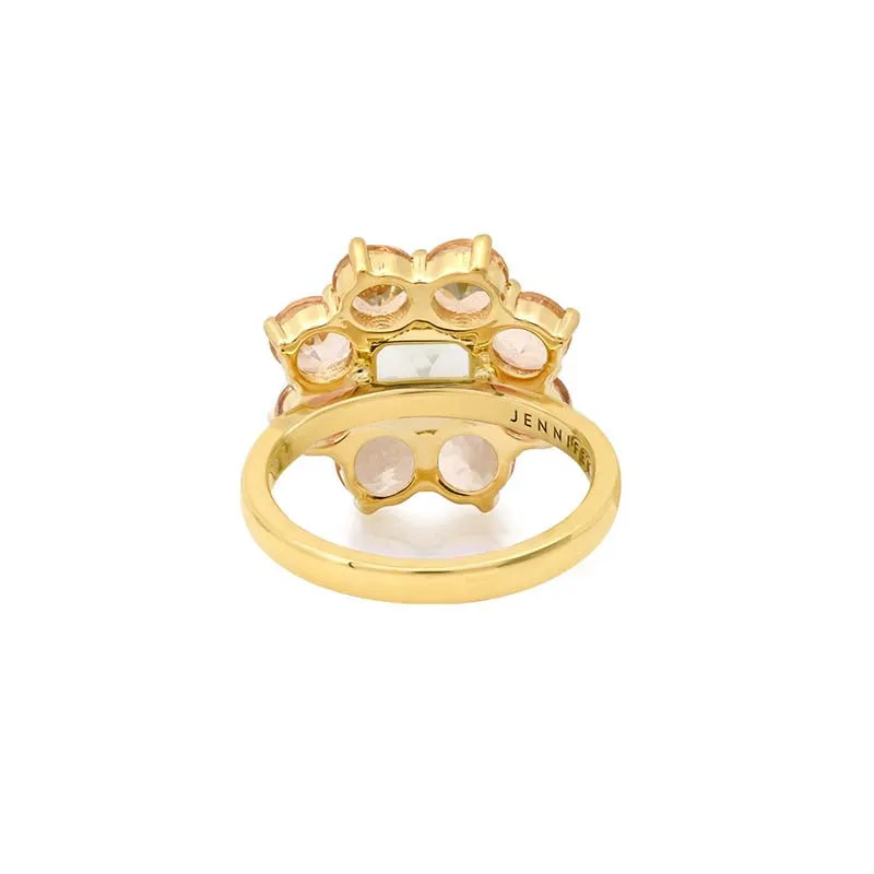Statement Morganite Flower Ring with Aquamarine Center