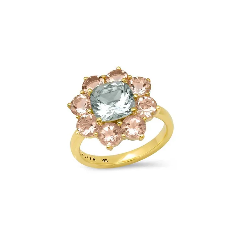 Statement Morganite Flower Ring with Aquamarine Center