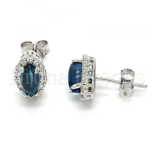 Sterling Silver 02.186.0024 Stud Earring, with White and Blue Topaz Cubic Zirconia, Polished Finish, Rhodium Tone