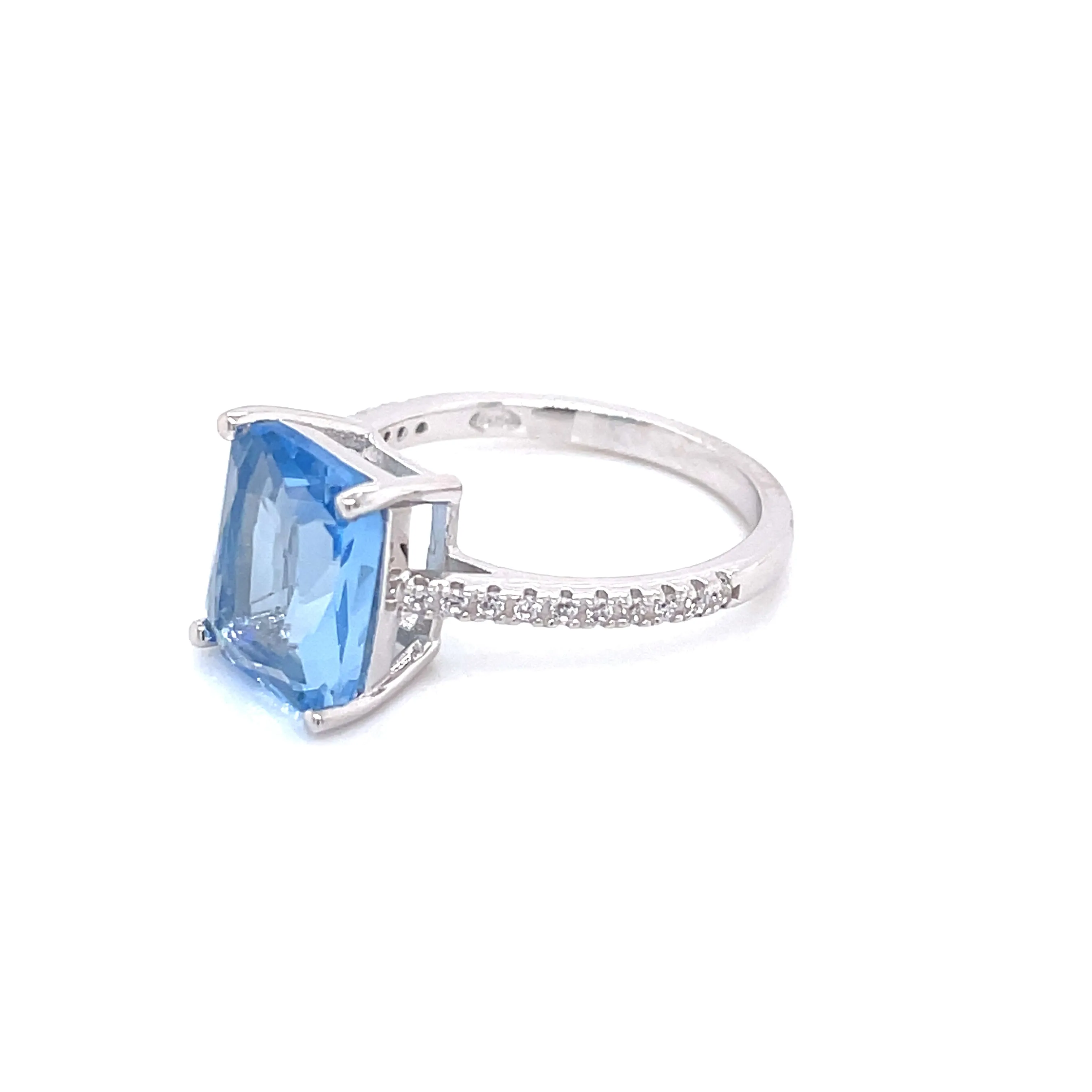 Sterling Silver Cushion Cut Aquamarine CZ Ring