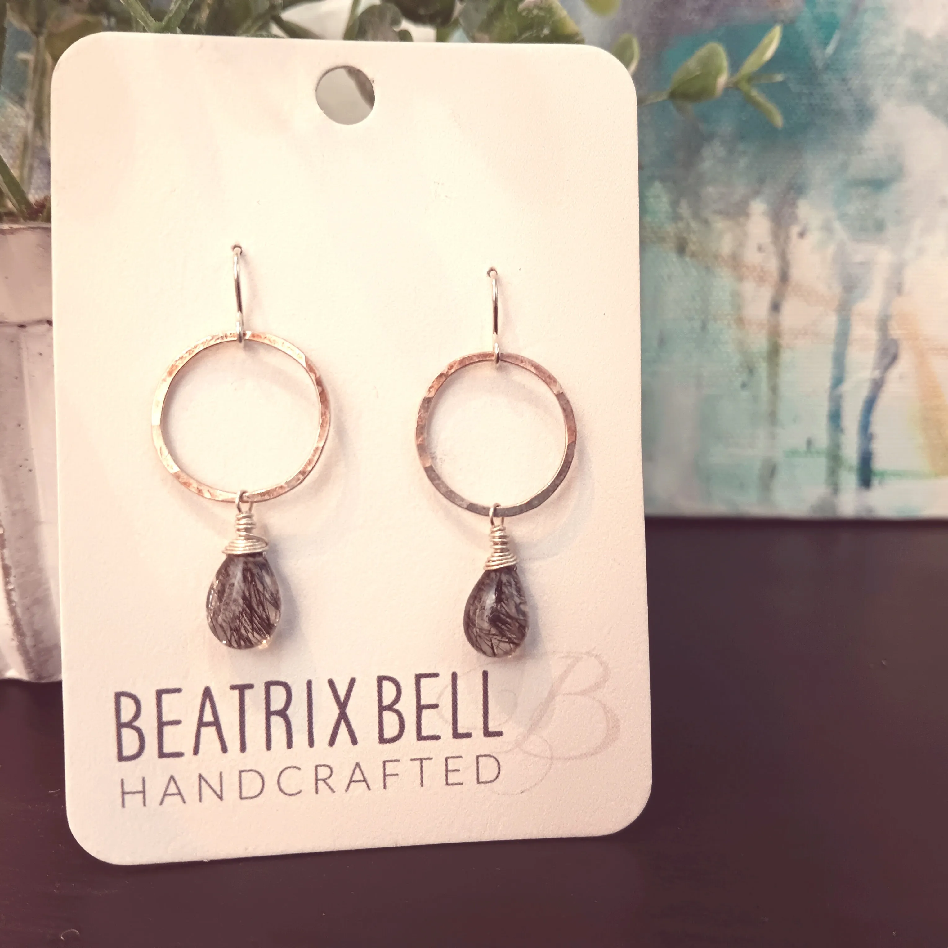 Sterling Silver Hoop Earrings with Gemstone