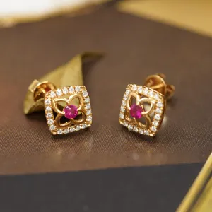 THIALH - LEGACY- 18K Rose Gold Ruby and Diamond Earrings